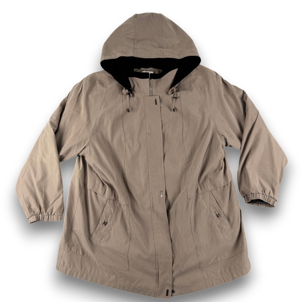 St Johns Bay Jacket Womens 2X Tan Hooded Zip Coat Parka‎ Utility Casual